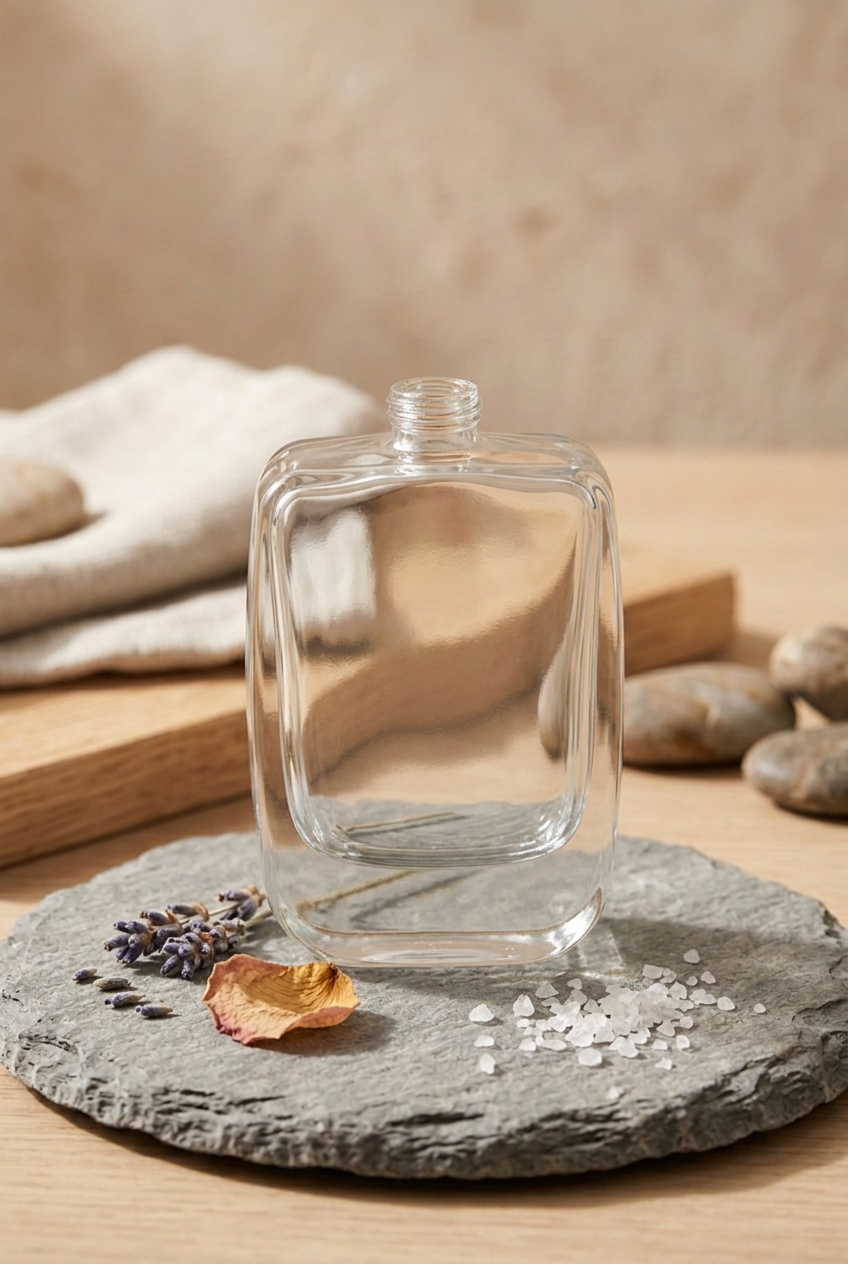 Parfumflakon Rock Solide 50 ml leer – flacher Glasflakon FEA15