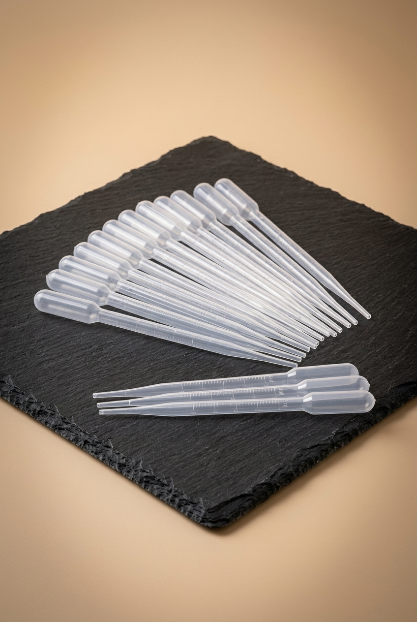 Pasteur-Pipetten 3 ml graduiert, 20 Stück, auf rauer Schieferplatte — Duftatelier